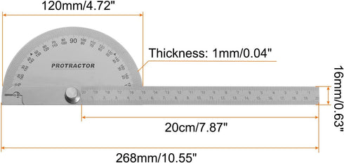 Stainless Steel Angle Protractor 0-180 Degrees Round Head Finder Measuring Ruler General Tool with 20cm/7.87" Arm for Woodworking...