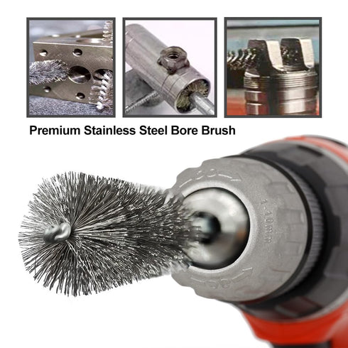 ASNOMY 5Pcs 5/8" Stainless Steel Bore Brush,Stainless Steel Bristles Wire Brush Bore Cleaning Brush Set for Power Drill Cleaning, Abrasive Wire Br...