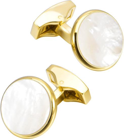 Silver / 14K Gold Plated Natural Mother of Pearl Cufflinks for Men Women Classic Round Men's Cufflinks Jewelry for Wedding Party Anniversary Busin...