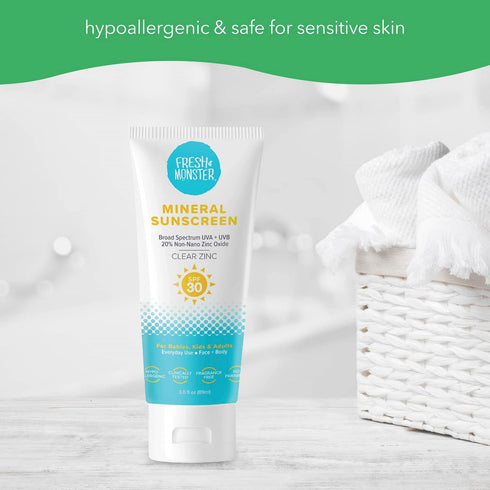 Fresh Monster Daily Kids Sunscreen, SPF 30 UVA/UVB, Clear Non-Nano Zinc Oxide Mineral Sunscreen, Face & Body Sunscreen, Reef Safe, Hypoallergenic ...