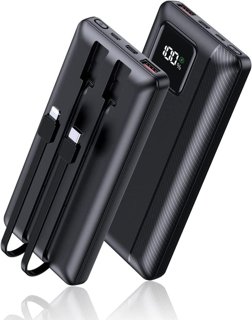 Power-Bank-Portable-Charger - 16000mAh Power Bank Support PD 30W and QC4.0 Fast Charger with Built-in 2 Output Cable and LED Display for iPhone an...
