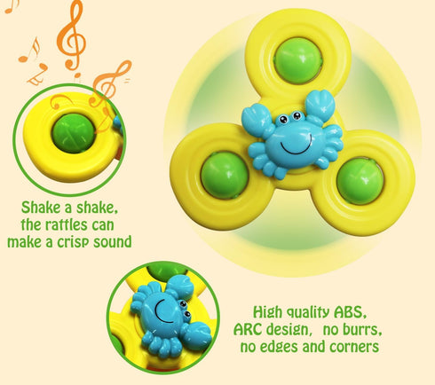 3PCS Suction Cup Spinner Toys for 1 Year Old Baby Boy,Novelty Spinning Tops Bath Toys for Toddlers Kids Age 1-3 Sensory Baby Toys Girl Boy Birthda...