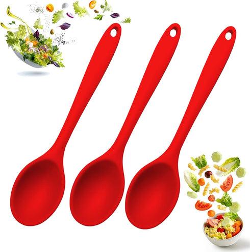 Silicone Spoons for Cooking, Serving Spoons Silicone Cooking Spoons for Mixing, Stirring & Basting, 10 INCHES, Nonstick Heat Resistant (3 PCS Red)...