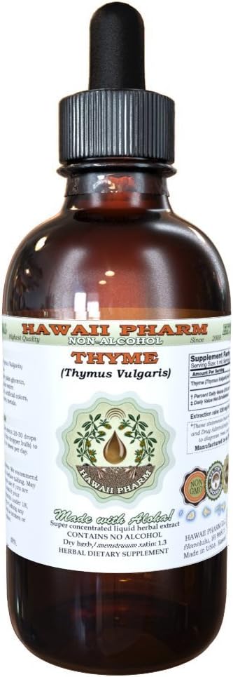 Hawaii Pharm Thyme Alcohol-Free Liquid Extract, Organic Thyme (Thymus Vulgaris) Dried Leaf Glycerite Natural Herbal Supplement, USA 2 fl.oz...