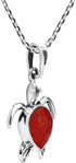 AeraVida Trendy Casual Sea Turtle Reconstructed Red Coral Unisex .925 Sterling Silver Pendant Necklace...