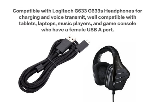 UNCLE LIGHT G633 G633s USB Replacement Charging Cable, Compatible with Logitech G633 G633s Gaming Headsets, USB-Micro Headsets Aux Cord, 6.6 Ft (2...
