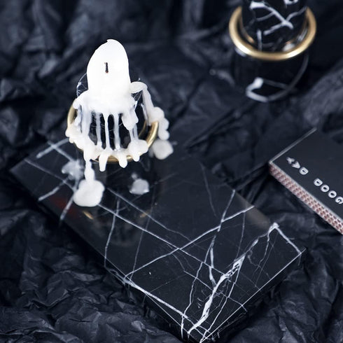 Marble Candle Plate, Pillar Candle Holder Stand, Decorative Small Candle Tray, Black Coasters, Candle dish for Coffee Table Decor, Wedding, Party,...