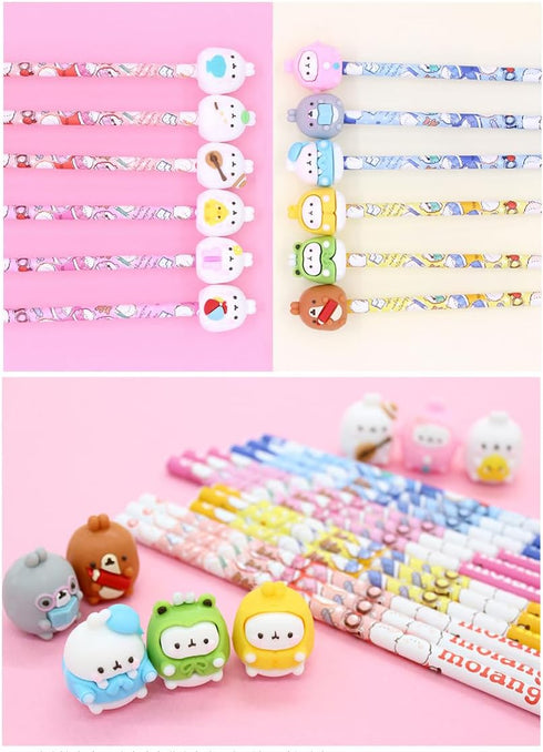 White Rabbit Molang Mini Figure Pencil Set Korean Stationery 12ea 1 set Pink/From Korean Animation ?? ??...