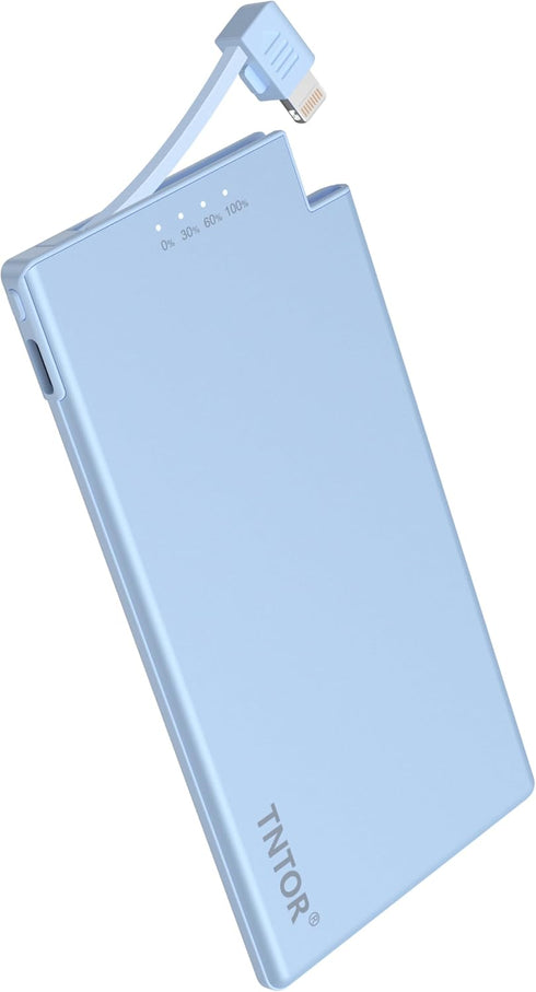 TNTOR Portable Charger, 5000mAh Ultra Slim Power Bank with Built in Lightning Cable Compatible with iPhone 14/13/12/11/X/8/7 Series Blue......