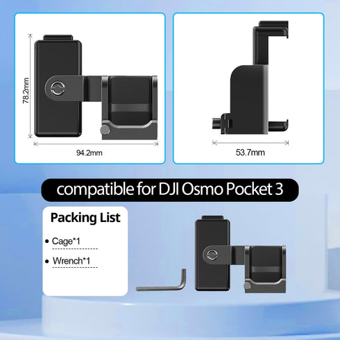 OSMO Pocket 3 Phone Mount Holder with 1/4 Threaded Hole and Cold Shoe Expansion Frame for light mic compatible with DJI OSMO Pocket 3 Accessories...