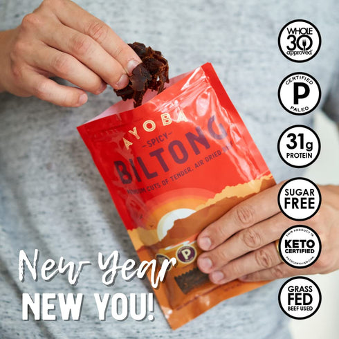 Ayoba Spicy Grass Fed Beef Biltong Slices (2 Ounce, Pack of 3) - Keto Friendly Air-Dried Grass Fed Beef Paleo Snacks - Gluten Free, Whole 30 Appro...