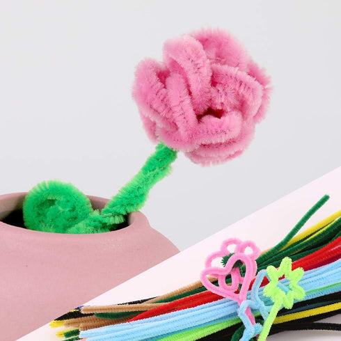 100 Pieces Pipe Cleaners Chenille Stem, Pink Pipe Cleaners Set for Pipe Cleaners Flower Kit DIY Arts Crafts Decorations, Chenille Stems Pipe Clean...