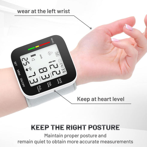 Wrist Blood Pressure Monitor Automatic Large LCD Display Adjustable Wrist Cuff Automatic Dual 99 Reading Memory Automatic Digital BP Machine for H...
