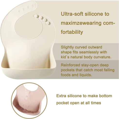 PandaEar 2 Pack Silicone Baby Bibs for Girls, Waterproof Silicone Bibs with Food Catcher, Thick Adjustable Toddler Bibs Baby Food Bibs for Eating,...