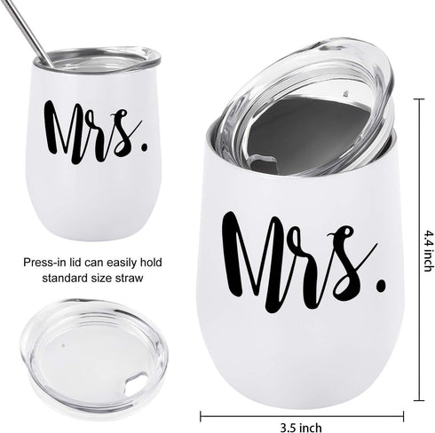 GINGPROUS 2 Pack Mrs and Mrs Wine Tumbler Set, Lesbian Couple Idea for Girlfriend, Engagement Wedding Anniversary LGBT Idea 12 Oz Insulated Stainl...