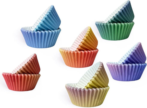 qiqee 300PCS Standard Gradient Cupcake Liners Cupcake Cups 6 Designs Orange Purple Gradient Cupcake Papers Baking Cups Cupcake Wrappers (Medium Si...