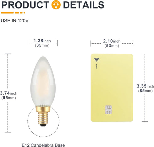 Frosted E12 LED Candle Light Bulbs 25W Equivalent- 2W Dimmable Chandelier E12 LED Bulb- 2700K Soft Warm- B11 Antique Candelabra LightBulbs for Bed...