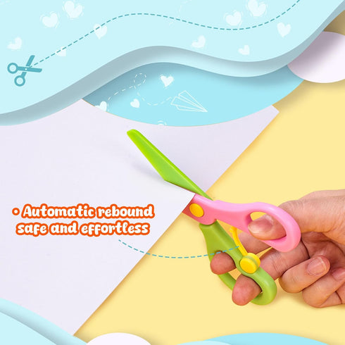 LOVESTOWN Kids Safety Scissors, 4 PCS Blunt Tip Scissor Preschool Training for Toddler & Children, Anti-Pinch Design, Child Hand Eye Coordination ...