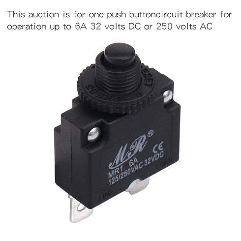 6 Amps Thermal Circuit Breakers, 125/250V AC 32V DC Push Button Manual Reset Overload Protector Circuit Breaker Switch 6A 5 Pack...