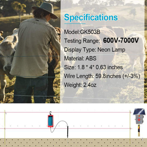 ALLOSUN GK503B NEON Electric Fence Voltage Tester and Fault Finder Max 7 kV, NOT LED, Red...