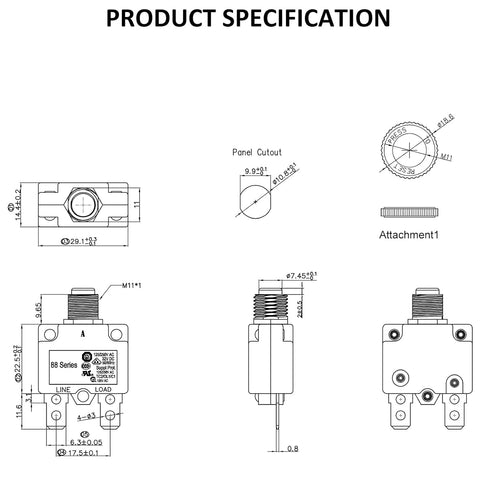Circuit Breaker,DIYhz Thermal Overload Circuit Breaker 88 series 15A 32V DC 125/250VAC 50/60Hz Push Button Circuit Breaker Reset Boot Switch and W...