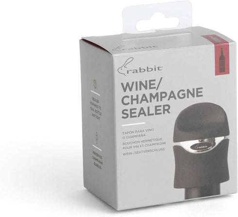 Rabbit Champagne and Wine Sealer, Airtight Wine and Champagne Stopper, Keeps Bubbles Fresh Longer, Easy to Use, Velvet Black, Essential Bar Tool...