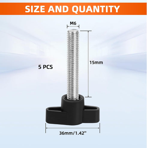 M6 x 15mm Z Type Handle Thumb Screws Plastic Head Mechanical Handle Bolts T-Shaped Wing Adjustable Knobs Carbon Steel, 5 PCS...