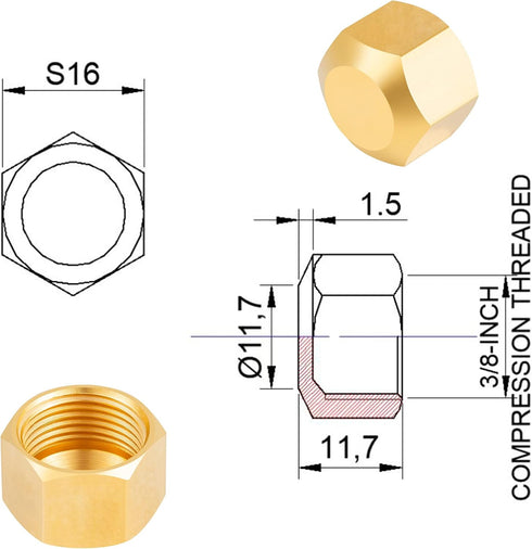 30PCS 3/8-Inch Brass Compression Cap Stop Valve Cap,Brass Compression Fitting...