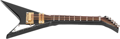 Pssopp Wooden Miniature Electric Guitar Mini Black Musical Instrument Miniature Dollhouse Guitar Model with Stand and Case for Dollhouse Decoratio...