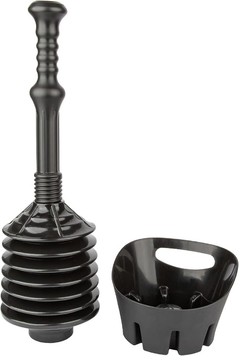 JS Jackson Supplies Black Bellows Accordion Toilet Plunger with Black Storage Tray...