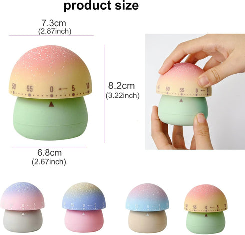 Mechanical Kitchen Timer, Cute Mushroom Timer for Kids, Wind Up 60 Minutes Manual Countdown Timer for Classroom, Home, Study and Cooking (Grey Bas...