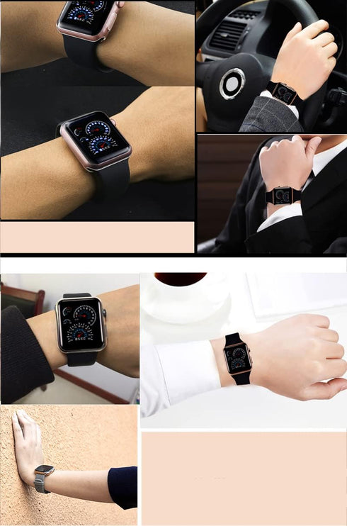 FANMIS 29 LED Sector Blue Red Light Digital Date Silicone Strap Men's Women's Sports Wrist Watch...