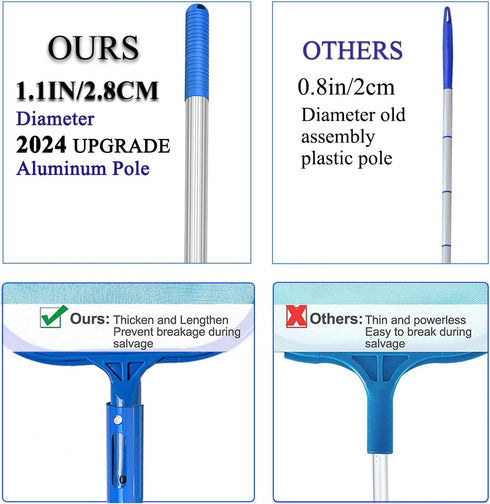 Pool Skimmer Net - 6.1 Foot Swimming Pool Leaves Cleaning Net Fine Mesh Rake Net - 4 x Detachable Intensify Aluminum Pole, Pond Leaf Cleaner Suppl...