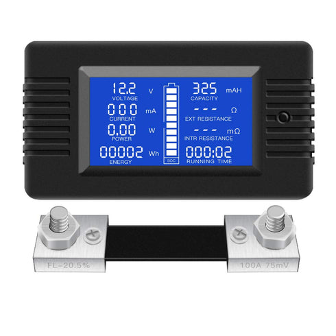 DC Multifunction Battery Monitor Meter,0-200V,0-100A (Widely Applied to 12V/24V/48V RV/Car Battery) LCD Display Digital Current Voltage Solar Powe...
