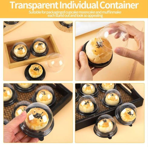 Hewnda 50 Pack 2 Inch Clear plastic mini cake box muffins box cookies cookies muffins dome box wedding birthday gift box(Black)...