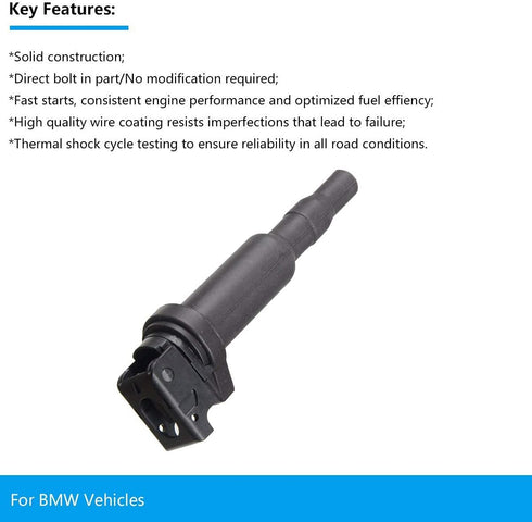 FAERSI Pack of 1 Ignition Coil Compatible with BMW 325i 325Ci 328i 330Ci 335i 525i 528i 530i 535i 545i 745Li X3 X5 M5 M6 Z4- Replaces 0221504470...