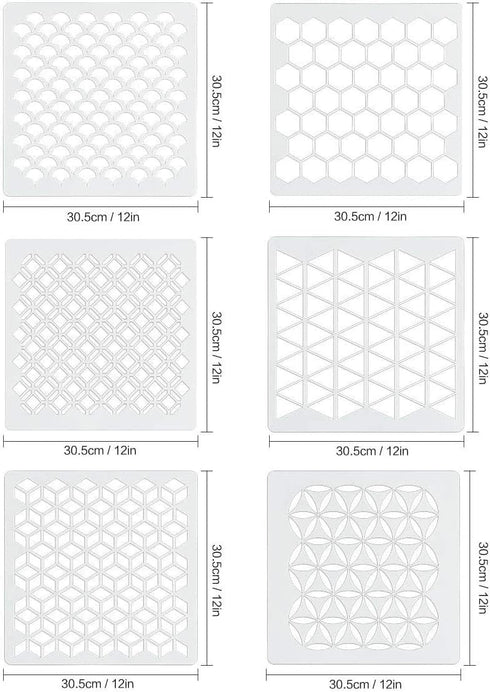 12 Inch Sacred Geometry Stencils, Honeycomb Pattern Large Art Stencil Templates for Wall Floor Wood Painting - Hexagon, Fish Scale, Seed of Life, ...