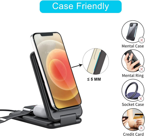 Foldable Fast Wireless Charger, Upgraded 3 in 1 Portable Wireless Charging Station for iWatch, AirPods Pro/2, Wireless Charger Stand for iPhone 13...