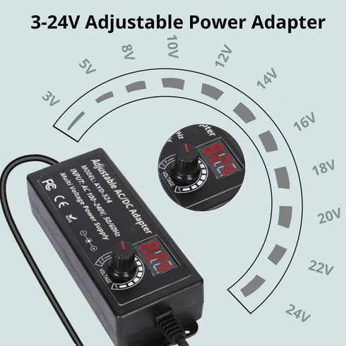 Adjustable Power Supply 3V~24V 3A 72W Universal Multi Voltage Power Adapter Variable DC 3V 5V 6V 9V 12V 15V 16V 18V 19V 20V 24V with 14 Tips (????...