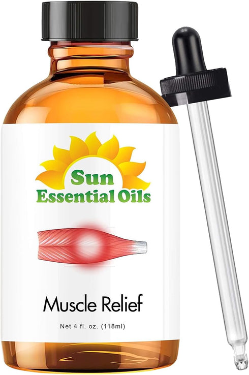 Sun Essential Oils Deep Muscle Relief Blend Oil (Huge 4 Ounce Bottle) Bulk - Sore Muscle Massage Oil - Muscle Ease Essential Oil Blend - Aromather...