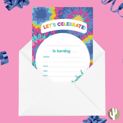 Desert Cactus Tie Dye Happy Birthday Invitations Style 2 Invite Cards (10 Count) With Envelopes Boys Girls Kids Party (10ct)...