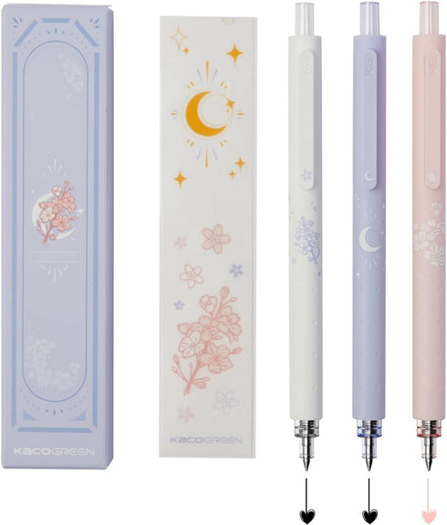 Kaco Gel Pens Cute Stationery 3 Pieces 0.5mm Fine Point, Gifts for Women Kids, Quick Drying Pens for Journaling Aesthetic School Office Supplies, ...