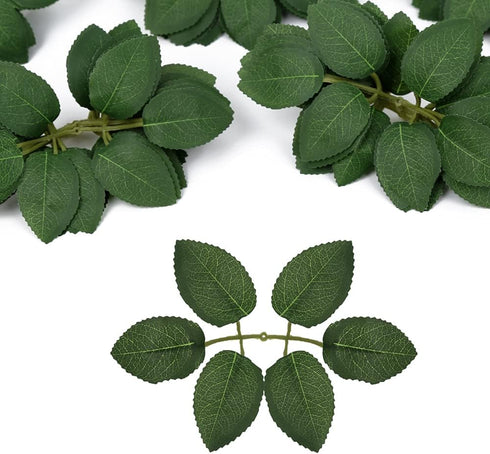 Fake Leaves for Roses Decorations, 80pcs Bulk Green Rose Leaves with Stems for DIY Wedding Bouquets Centerpieces Party Decorations Rose Vine Wreat...