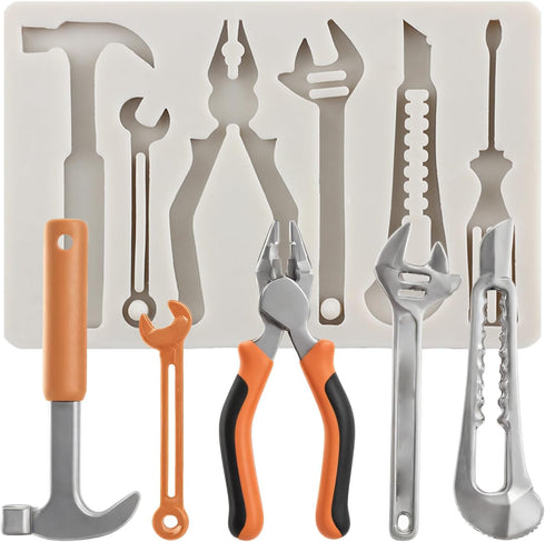 Hand Tools Silicone Molds Hammer Pliers Wrench Fondant Mold Construction Tool Mold For Sugar Cake Decorating Cupcake Topper Chocolate Gum Paste Ca...