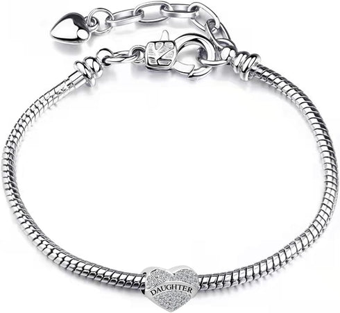 Heart Love Mom Dad Sister Grandma Auntie Daunghter Charm with Sparkling Clear Cubic Zirconia Compatible with Pandora Charms Bracelets...