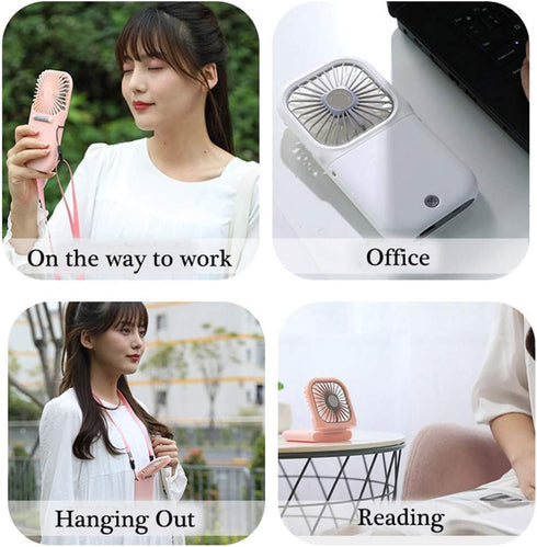 Portable Neck Fan Mini Quiet Handheld Personal Foldable USB Rechargeable Fan Operated for Home Office Outdoor Travel, 3000mAh Power Bank Hands Fre...