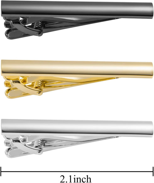 Mens Tie Bar Clip 2.1 Inch, Silver-tone, Black, Gray...