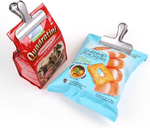 Chip Clips & Stainless Steel Heavy-Duty Food Bag Clips 8 Packs - Large and Durable with 3 Inch Wide, Perfect for Air Tight Seal Grips on Coffee,Fo...