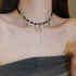 Leather Tassel Rhinestone Necklace Five-pointed Star Pendant Necklace Black Leather Punk Choker Necklace Halloween Jewelry for Women...