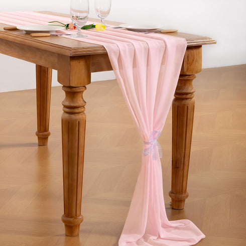 Socomi Blush Pink Chiffon Table Runner Easter Spring Boho Rustic 10ft 29x120 Inches Wedding Runner Sheer Bridal Shower Decorations...